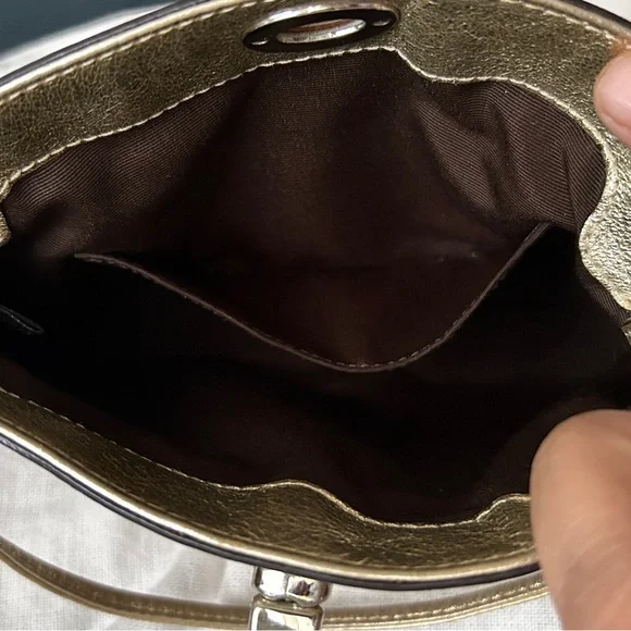 Coach jacquard Tan and Gold Signature wristlet mini bag purse - Picture 7 of 8